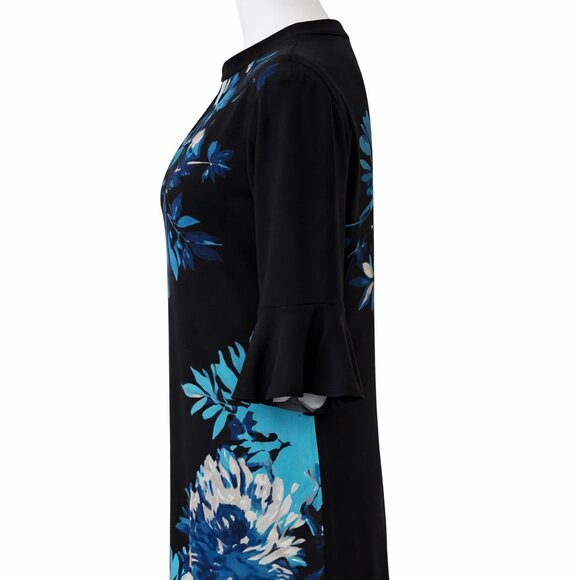 Roz & Ali Black Blue Floral Bell Sleeve Dress Size Large - Picture 9 of 12